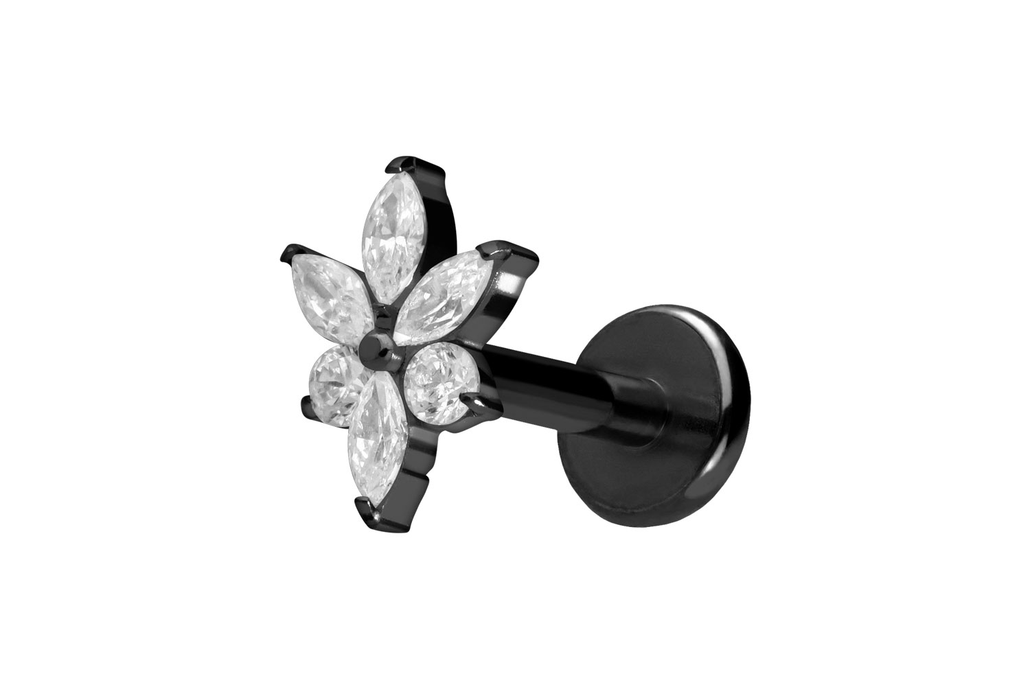 Titan Labret Piercing mit Push Fit KRISTALLBLUME